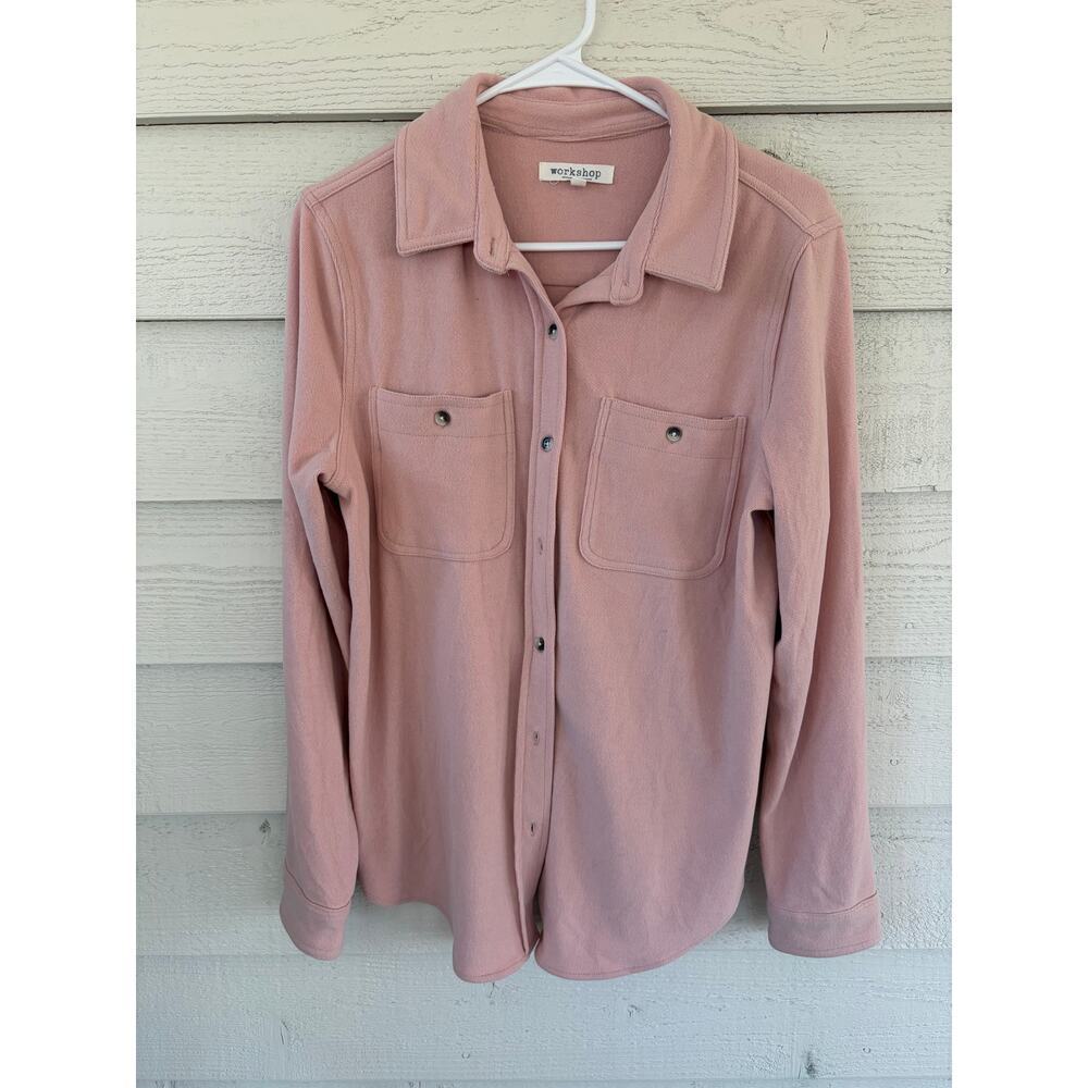 Workshop Republic Clothing Pink Button Down Shirt Soft Knit Collared Top L - Picture 2 of 5